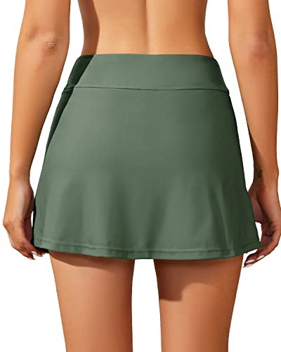 Image of High Waisted Split Swim Skirt Built-in Shorts Tummy Control Swim Bottom | Wide Flattening Band, Versatile Top Pairing, Full rear modesty via long hem