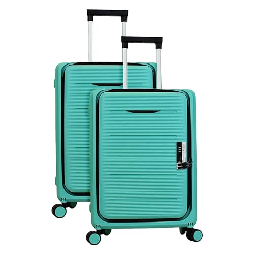 Image of Kuber Industries Plastic Trolley Luggage | Collapsible Hard Shell 8 Wheels Double Spinner Travel Bag | Lightweight Suitcase | 24 Inch | Pack of 3 | Light Mint,Green, Medium
