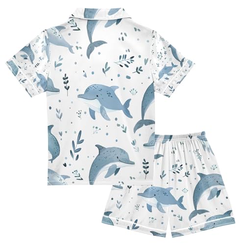 senya Whale Grass Satin Summer Pajama Sets Silk Short Sleeve Button Down Sleepwear2