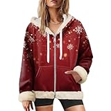 FUPODD Damen Winterjacke Weihnachten Warm Gefüttert Jacke Lustig Mit Christmas Motive Wintermantel Flauschig Weihnachts Mantel Mit Fellkapuze Fleecejacke Innenfutter Elegant Jacken Winter Kuschelig