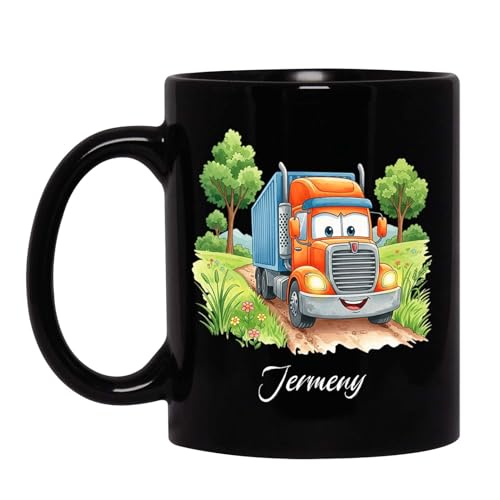 Awesome Cartoon Semi Truck Coffee Mug, Custom Name 3D Vehicle Themed Travel Cup,...