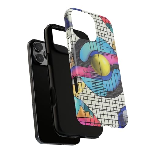 Coque iPhone 16 Pro Max motif abstrait bleu géométrique rigide mate