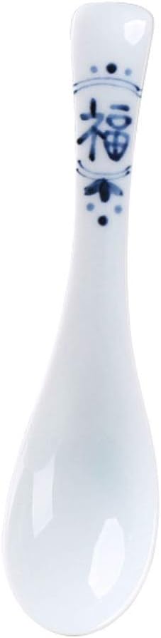 Tablespoons Ceramic Soup Spoon Japanese Style Extended Noodle Soup Spoon Tableware Porcelain Soup Spoon 6.7 Inches Long Serving Spoon (F)