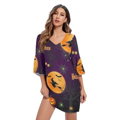 Robe de soirée hawaïenne en mousseline Orange Moons à manches 3/4