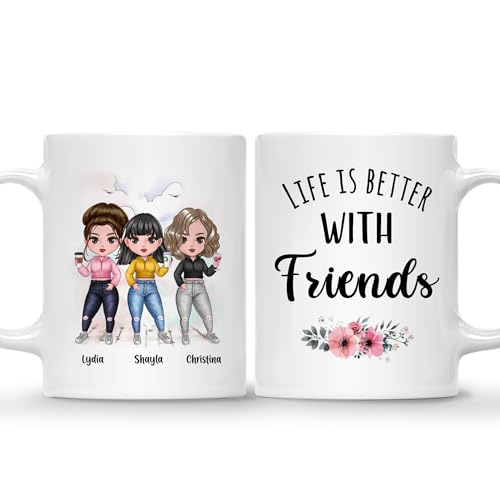 Gossby Personalized Friend Mug - 3 Friends Custom Names Gift for Women