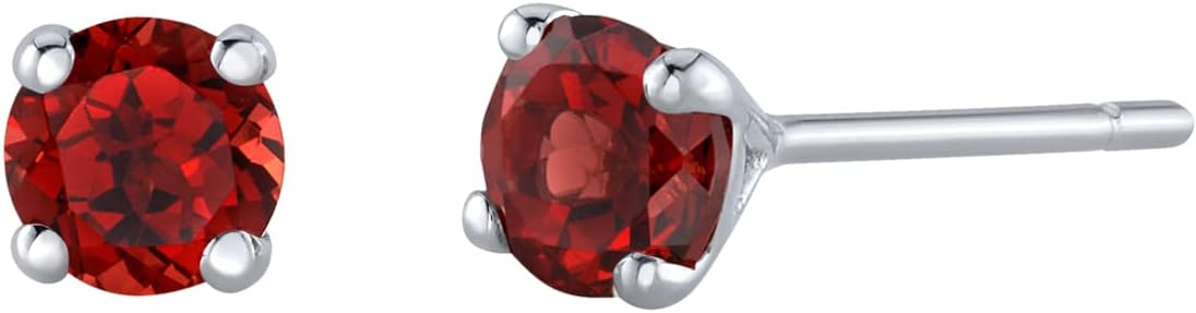 Peora Solid 14K Gold 4mm Round Garnet Solitaire Stud Earrings for Women, Hypoallergenic 0.50 Carat total AAA Grade, January Birthstone, Friction Backs
