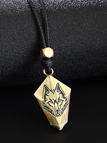 Zysta Verstellbar Leder Halskette mit Wolfskopf Anhänger Retro Handgefertigte schmuck für Männer Frauen