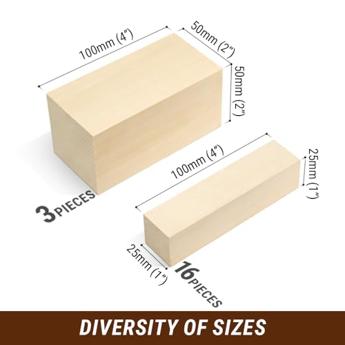 Image of BeaverCraft Basswood Carving Blocks Whittling Wood BW19 - Unfinished Wood Blocks Set, Soft Basswood for Carving Wooden Block for Crafts & Whittling