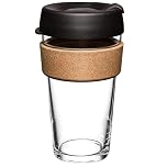 Reusable Glass Coffee Cup/Travel Mug with Lid - Heat Resistant Sleeve Surround Eco Friendly with Plugged Removable Soft Silicone Lid (Black 470ML Cork)