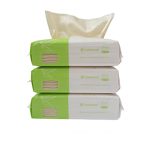 300 Count Careboree Unbleached Baby Bamboo Wipes Dry or Wet Use Unscented Multi-Purpose Cotton Tissue