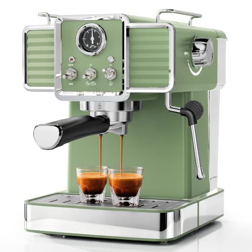 SECPOEDR 20Bar Semi Automatic Retro Espresso Machine with Milk Frother