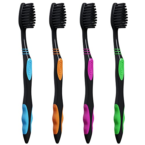 100 Count Charcoal Toothbrushes - Deepest Clean Black Charcoal Infused Soft Bristle Toothbrush Bulk Set - Colored Individually Wrapped Disposable Tooth Brush Pack For Travel, Kids, Family, Dental Care #TOP1