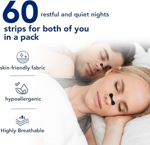 Nasal Strips for Snoring – Extra Strength Nose Strips for Breathing Day and Night Use with Strong Adhesion Sweat Resistant Design – Stops Snoring Improves Sleep and Workout Performance – 60ct