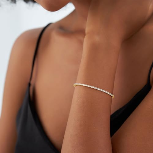 Turandoss Gold Bangle Bracelets for Women - Dainty 14K Gold Plated Cubic Zirconia Bangle Bracelet Personalized Claw Tennis Bracelets for Women Trendy Oval Cuff Bracelet Minimalist Jewelry Gift for Her - Thumbnail 2