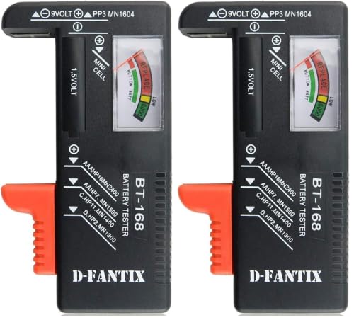Image of D-FantiX Battery Tester, Universal Battery Checker Small Battery Testers for AAA AA C D 9V 1.5V Button Cell Household Batteries Model BT-168 (Pack of 2)