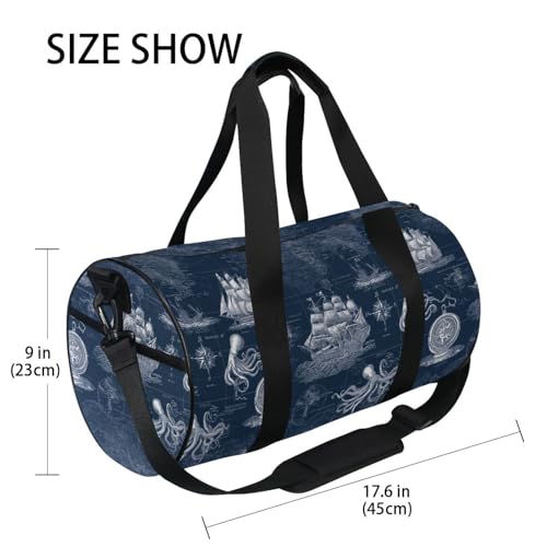 Sailing Boat Sports Duffel Bag Lightweight Barrel Gym Bag with Multiple Compartments, Adjustable Strap and Full Print Design for Sports Workout and Short Trip Essentials4