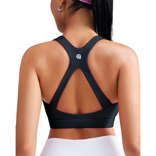 RUNNING GIRL Sports Bras for Women, Medium Support Molded Cup Women’s Sports Bras with Sewn in Pads Workout Yoga Bra Black Small