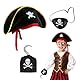 FUIPVGI 3 Stück Piraten Kostüm Zubehör Set Piraten Kapitänskostüm Accessoires Erwachsene Kinder Inklusive Piratenhut Augenklappe und Haken für Halloween Piratenparty Karneval und Cosplay (Schwarz)