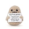 Mini Funny Knitted Wool Potato Toy with Positive Card Creative Cute Crochet Doll Cheer Up Gift for Friends Parties Christmas Decoration and Encouragement