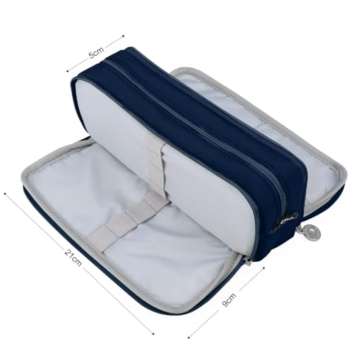 Image of Niwlix Large Capacity Pencil Box for Girls & Boys, 3 Compartments Pen & Pencil Pouches, Aesthetic Stationery Pouch for School Kids College Students, Pouch for School Girls (NavyBlue)