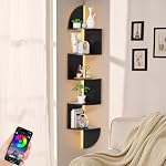 Corner Shelf, 5 Tier Bookshelf with LED Light, Corner Shelf Wall Mounted, Floating Shelves for Wall, Display Stand for Bedroom, Living Room, Bathroom, Home, Office, Black - Image 4