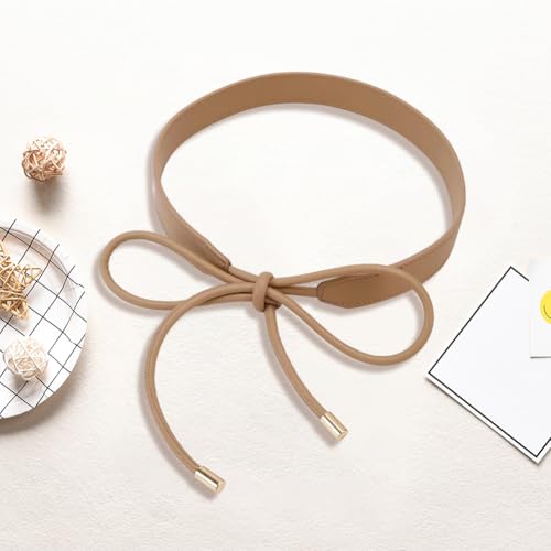 1.8 Yards Women Fashion PU Leather Tie Knot Skinny Belt Waistband String Boho Knotted Thin Dress Waist Rope Belt Decoration Accessoties for Women Dresses Coat Sweater (Khaki)3