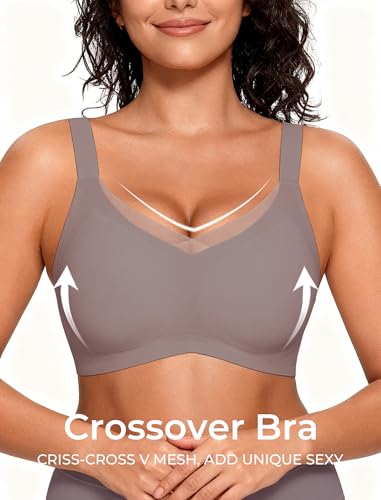 Image of Vinfact Womens V Lace Wireless Seamless Bras No Underwire Comfort Push Up Bras Supportive Full Coverage Bralettes T Shirt Bra