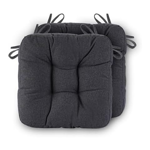 Naga Bahna Chair Cushions for Dining Chairs 2 Pack - Thickened 3.5" Kitchen Chair Pads with Ties and Non-Slip Backing, Tufted Memory Foam Seat Cushions 16.5'' x 16.5'', Set of 2, Deep Grey Cover