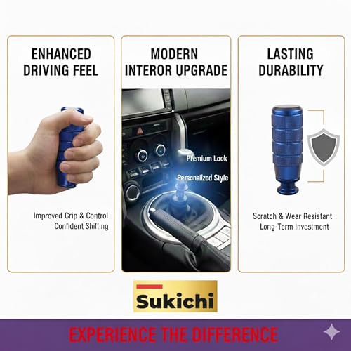 Image of Medirich Lifesciences Sukichi Car Gear Knob Stylish | Universal Car Gear Shift Knob | Manual Transmission Gear Shifter | Car Interior Accessories | Anti Slip Gear Lever Knob | (Slim Dotted, Blue)