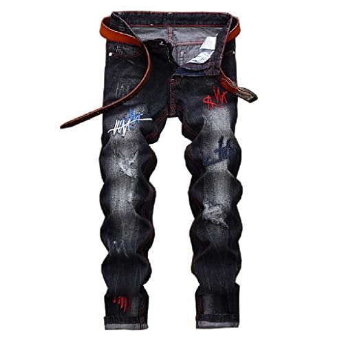Jeans casual homme droit black brodé pour vos sorties urbaines et weekends