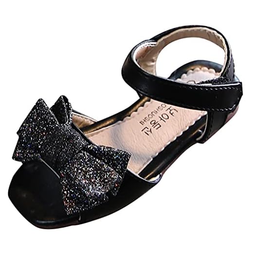 JRFT Flicksandaler barnskor eleganta öppna tår barnsandaler sommar andas glitter paljetter båge prinsessskor barn flickor barnskor sommarsandaler, svart, 34
