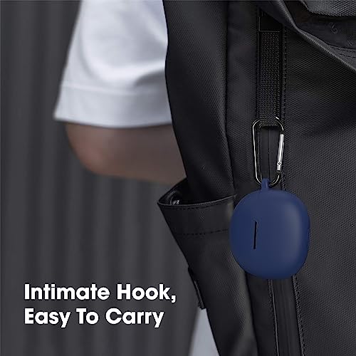 Image of Sounce Soft Silicone Case Cover for Boat 141 Pro, Scratch-Resistant, Non-Slip Grip with Carabiner Clip Keychain, Full Protection, Water Resistant Shockproof Case Anti Fall Anti Dust - Blue