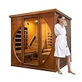 ZONEMEL Infrared 2 Person Wooden Sauna Room with Recliner, Red Cedar Luxury Indoor Sauna with 10 Heating Panels, Oxygen Bar, 3400 Watt, Full Spectrum Infrared Therapy Wood Dry Heat Sauna, 220V