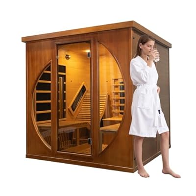 ZONEMEL Infrared 2 Person Wooden Sauna Room with Recliner, Red Cedar Luxury Indoor Sauna with 10 Heating Panels, Oxygen Bar, 3400 Watt, Full Spectrum Infrared Therapy Wood Dry Heat Sauna, 220V