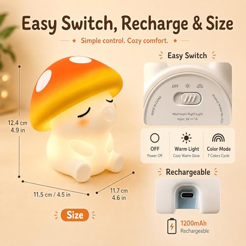 Lámpara de mesa de noche setas colorida recargable por USB miniatura 7