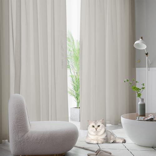 CUCRAF Transparente Gardinen mit ösen Vorhänge Wohnzimmer & Schlafzimmer, H245 x B140cm 2er Set Transluzente Vorhänge Hellgrau, Unifarbene Pflegeleichte und Knitterfreie Vorhänge in Leinenoptik