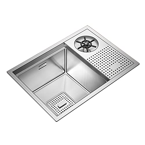 Fregadero compacto de acero inoxidable con enjuague automático de vidrio de 21 pulgadas, fregadero de bar para cafetería y hogar, drenaje eficiente de espacio pequeño, fácil de limpiar