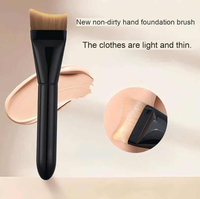 Foundation Brush, Crescent-Shaped Flat Top, Ultra-Thin Short Hair Bristles, Black Handle, Non-Dirty Hand Design