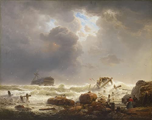 Impression d'affiches Tempête sur le littoral d'Achenbach, reproduction d'art chic 60x90cm.
