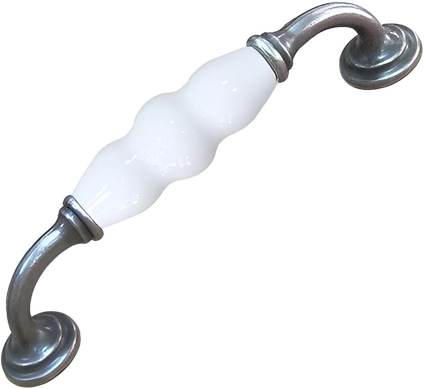 Antique Furniture Handles Knob Ceramic Cabinet Drawer Pull Handle, Pack of 4, White, Zinc Alloy with Ceramic, 150mm Length, 128mm Hole Centers