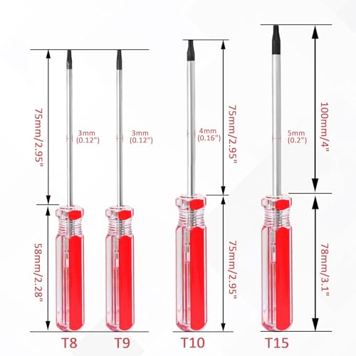 Torx security screwdriver sizes T8 T9 T10 T15