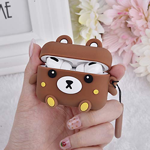 Image of AirPods Pro Case Cute 3D Animal Fashion Character Silicone Case Cover for AirPods Pro Cartoon Airpod Protective Skin with Fun Keychain (Brown Bear)