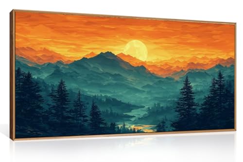 HOURIA Large Sunrise Mountain Forest Landscape Framed Canvas Wall Art
