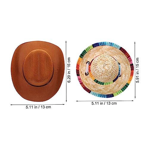 2Pcs Pet Hats, Brown Hat and Mexico Sombrero for Dog Cat Pet Costume for Halloween Party Decorations Photo Props Supplies - Image 2