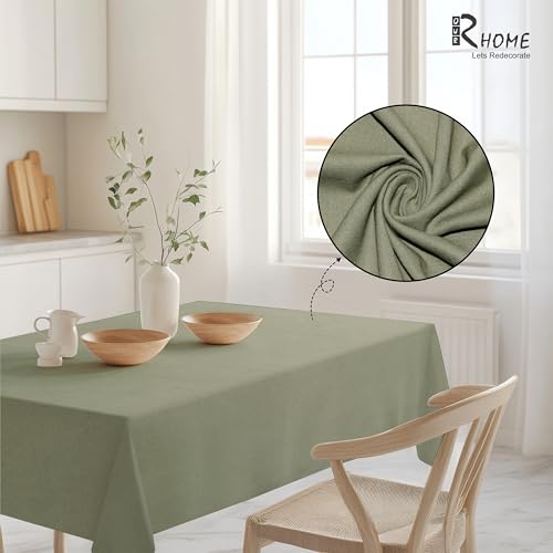 Image of R home 100% Cotton Solid Table Cover | 200 GSM Thick Fabric, Anti-Skid | Machine Washable & Reusable | Ideal for Dining Table & Centre Table, Easy Maintenance (Olive Green, 56 x 90 Inch)