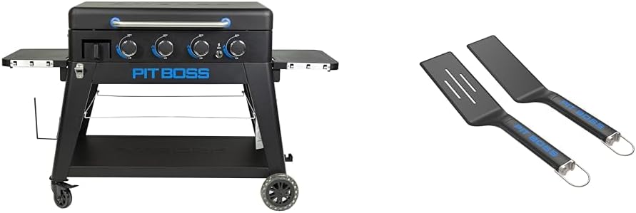 شواية Pit Boss Ultimate Gas ذات 4 شعلات غير لاصقة قابلة للرفع وملاعق Ultimate Griddle، باللون الأسود، متوسطة الحجم