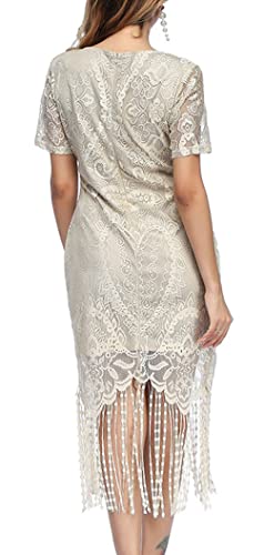 Image of Women 1920s Gatsby Flapper Dress Sexy Open Back Strap Fringed Cocktail Party Dress with 20s Accessories