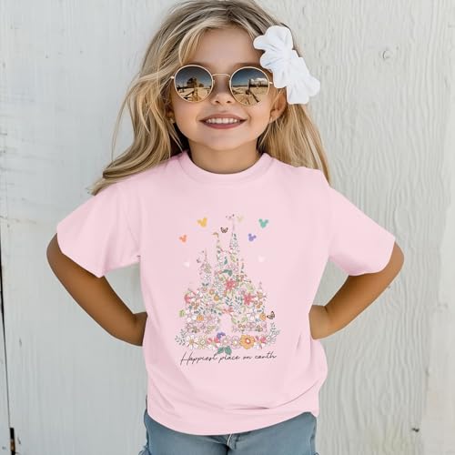 Image of Floral Castle Shirts for Girls Graphic Cute Tshirt Kids Toddler Flower Holiday Shirt Vacation Trip Tee Tops