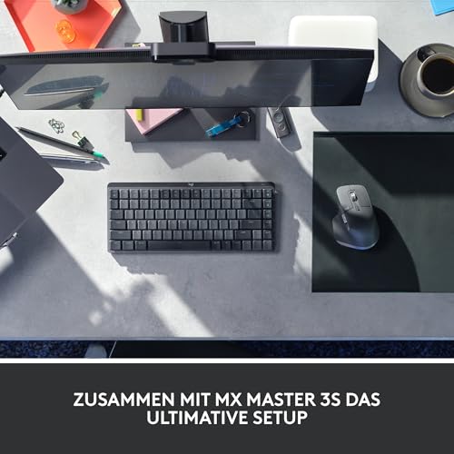 Logitech MX Mechanische kabellose Mini-Tastatur mit Beleuchtung, Taktile leise Tasten, Hintergrundbeleuchtung, Bluetooth, USB-C, macOS, Windows, Linux, iOS, Android, Metall, Deutsches QWERTZ - Grau