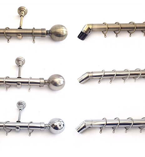 3m Metal Bay Window Curtain Pole 28mm Diameter Designer Brackets & Ball Finial (Brushed Chrome)